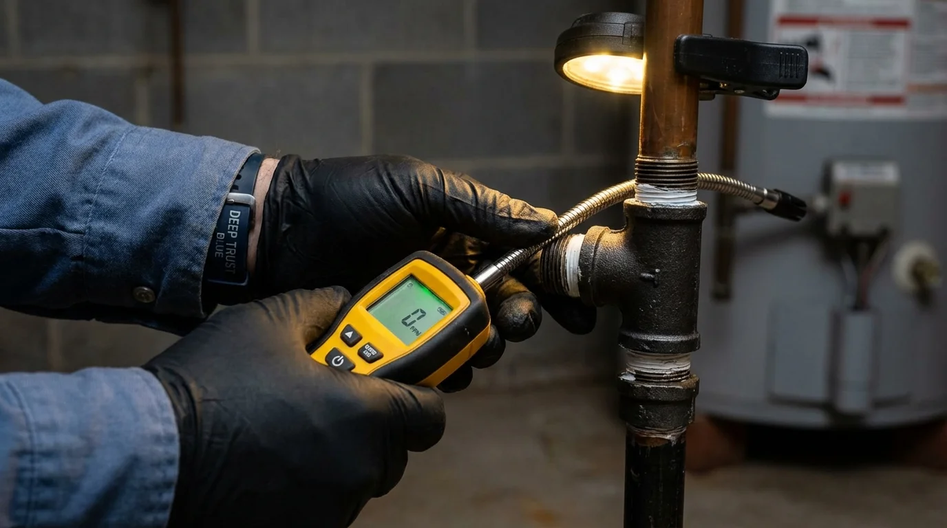 Gas leak detection with electronic sniffer by Johns Plumbing LLC in Brownsburg